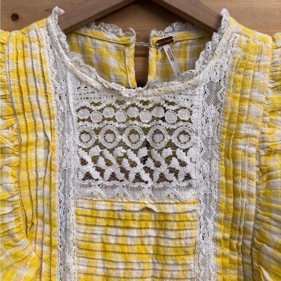Free People Size 2/XS Yellow Gingham Lace Blouse Shorts Tessa Set - Picture 4 of 11
